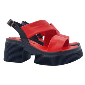 Red women&#39;s sandals with strap and 7 cm heel - KS101 ROSSO