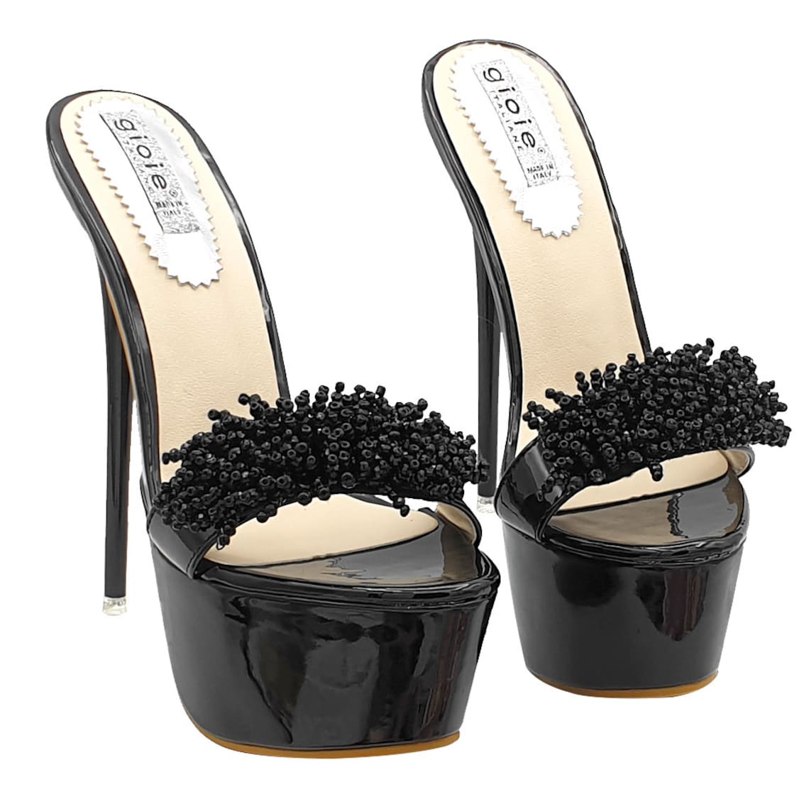 Sexy mules in vernice neri tacco a spillo 17.5 cm - GH10244
