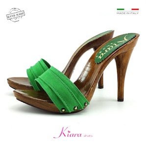 comfortable green clogs heel 12 -KM7101 VERDE