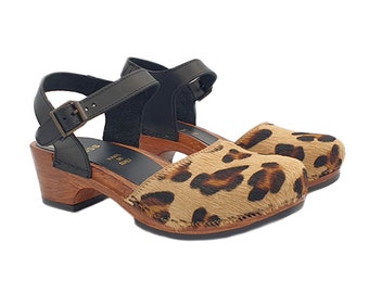 Women's mules with 5 cm heel in printed leather - Made in Italy - MY296 GHE