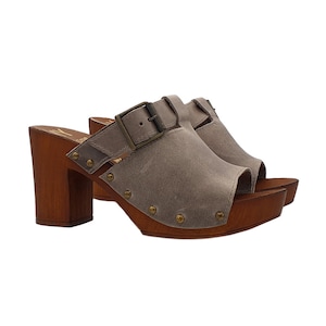 Women&#39;s Swedish clogs with heel 8 in gray leather Made in Italy - MY160 GRIGIO C