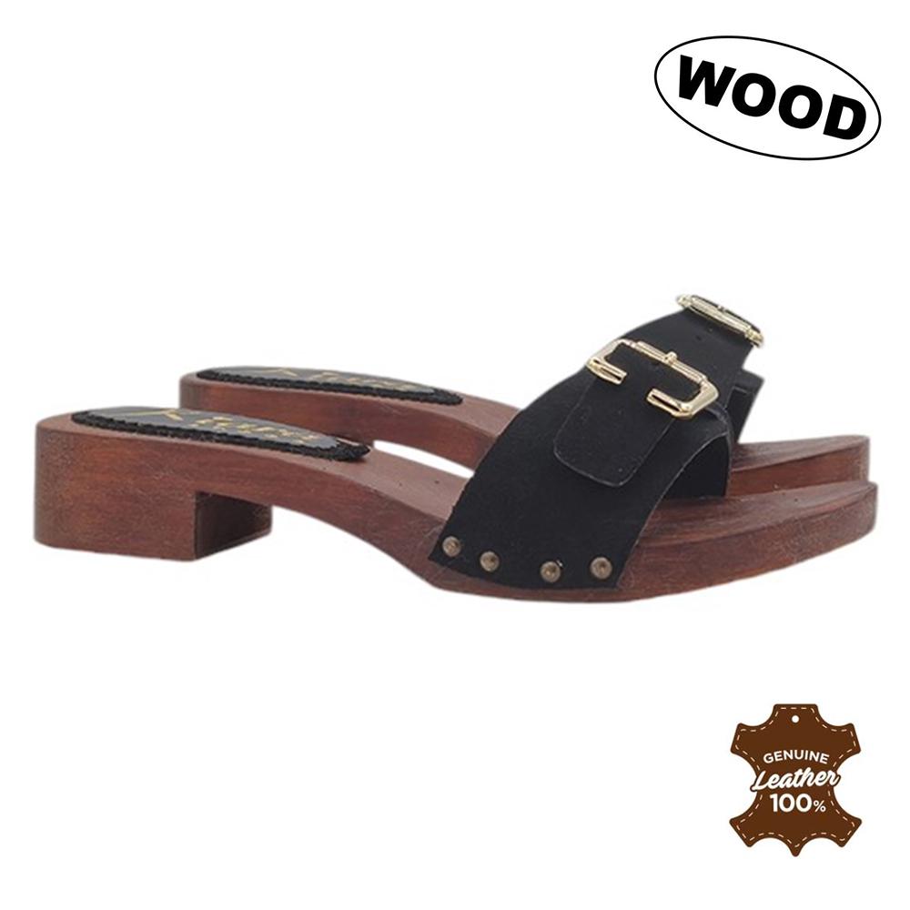 Women's Wooden Clogs With Black Suede Band MY66322 CAM NERO - Main Image