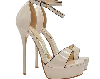 Woman's sandal in white patent leather heel 14 with strap - KC628-48 BEIGE