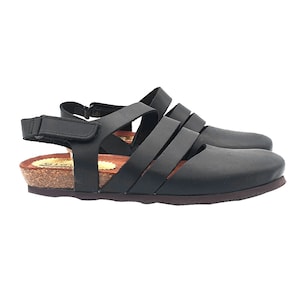 Flat women's sandals with black leather bands and strap - Made in Italy - GM146 NERO