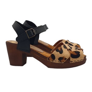 Women&#39;s mules in printed leather with strap - MY165 GHEP