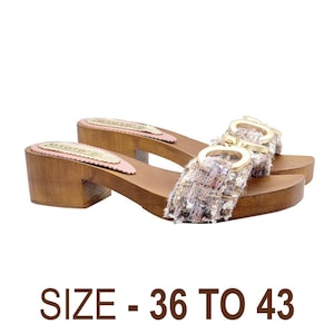 Clogs with pink woven upper and golden accessory - Made in Italy - GM93466 TWEET ROSA