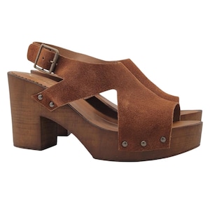Suede Clogs with Carved Upper and 9cm Heel - MY158 CAM RH