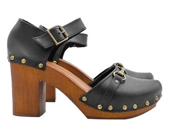 Black Dutch clogs with accessory and heel 9 - Made in Italy - MY212 NERO
