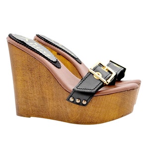 Semelle compensée en cuir noir avec boucle et talon 13 - Made in Italy - KZ3236 PELL NERO