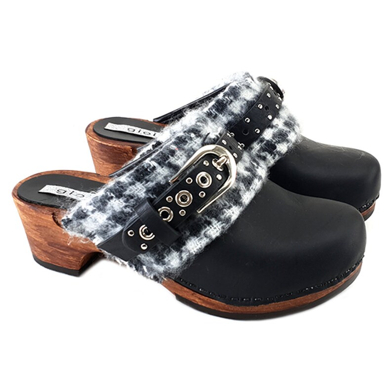 suede clogs with buckle
