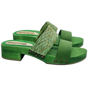 Green women&#39;s mules with braided band and low heel - Made in Italy - GL132 VERDE
