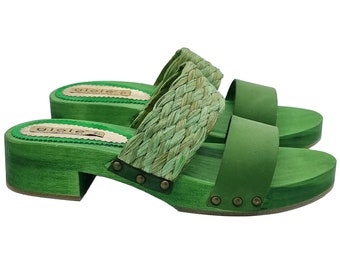 Green women's mules with braided band and low heel - Made in Italy - GL132 VERDE