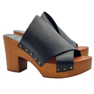 Black women&#39;s clogs with crossed bands and heel 9 - Made in Italy - MY285 NERO