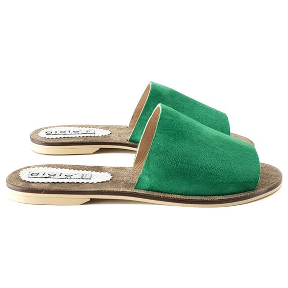 green suede sandals