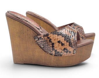 Wedge clogs with leather upper Heel 13 cm - KZ31901 PIT MARRONE
