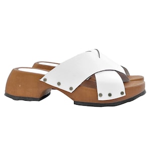 White clogs with crossed leather bands and heel 5 - Made in Italy - MY201 BIANCO