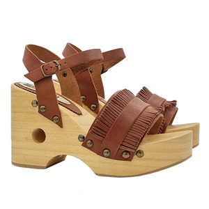 Brown women&#39;s clogs with 10.5 cm heel - Made in Italy - GL115 MARRONE