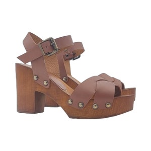 Brown sandals with crossed leather bands strap and heel 9 - Made in Italy - MY219 MARRONE
