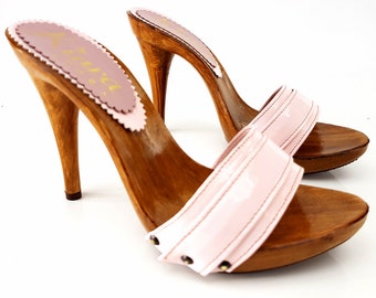 pink italian clogs heel 12 - KM7101 v ROSA