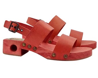 Flat sandals in red leather with adjustable strap - Made in Italy - GL131 ROSSO