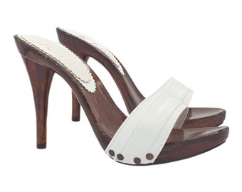 Women's heeled clogs with white upper - KM7201 BIANCO
