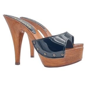 Women&#39;s black mules in patent leather with 13 cm heel - Made in Italy - K9001 VERN NERO