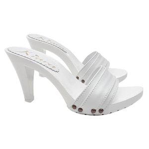 Total white Clogs with heel 9 -K6404 BIANCO