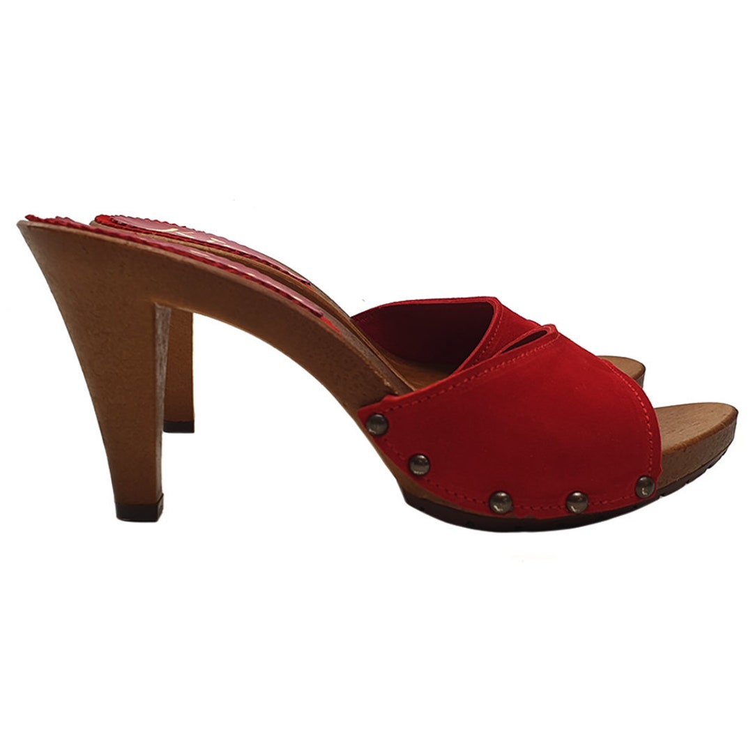 Red Coloured Heel Clogs in Suede K639001 CAM ROSSO - Etsy