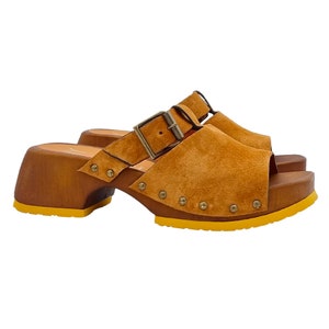 Low clogs in brown suede with buckle - Made in Italy - MY227 CAM MARRONE