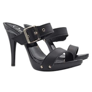 Black mules with double band in leather with buckle and heel 13 - Made in Italy - KM75310 NERO
