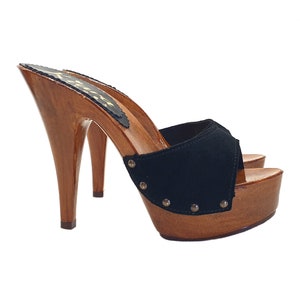 Italian Clogs in Black Suede Heel 13 CM - K9001 CAM NERO