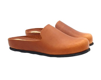 Comfortable and soft leather slippers Made in Italy - GM144 CUOIO