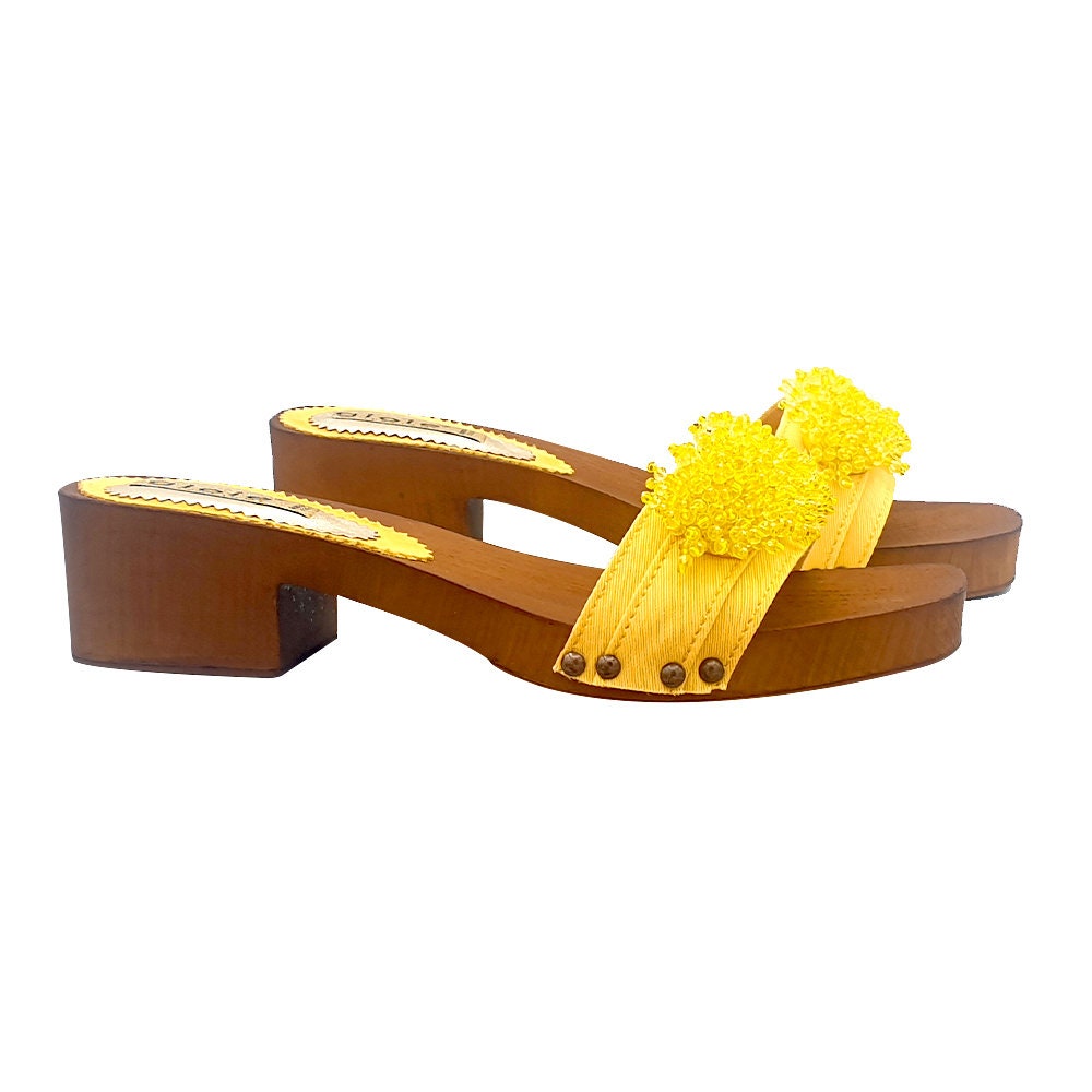 Clogs With Double Yellow Band and Beads 4.5 Cm Heel Made in - Etsy