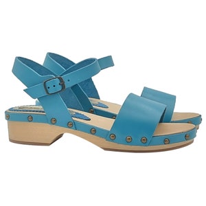 Turquoise women&#39;s sandals with leather band and strap - Made in Italy - GL127 TURCHESE