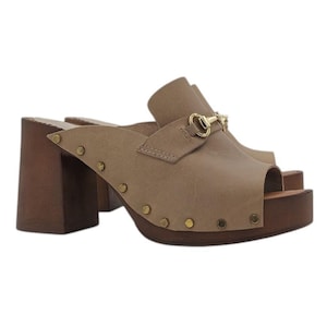Wide heel clogs - open toe | Italian production - MY321 BEIGE
