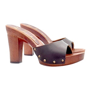 Mules with brown leather band heel 10 - Made in Italy - MY81001 MARRONE