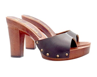 Mules con banda de cuero marrón tacon 10 - Made in Italy - MY81001 MARRONE