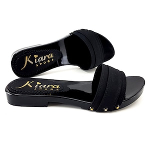total black lacquered sandals by kiara shoes -KV1501 NERO