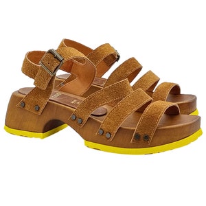 Sandals with brown suede bands and low heel - Made in Italy - MY218 CAM CUOIO