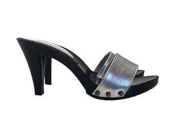 Total black lacquered mule heel 9 - K6503 ARGENTO