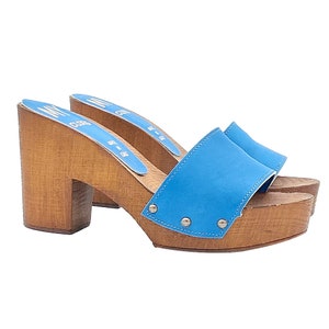Clogs band in blue leather with heel 9 - Made in Italy - MY10 BLU ROYAL