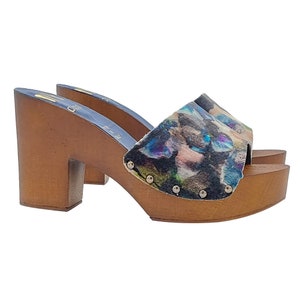 Clogs with blue patterned band and heel 9 - Made in Italy - MY13910 GEMMA