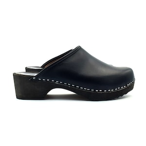 Zoccoli in vero legno Classici - Tomaia in Pelle Nera - Made in italy - MY64 NERO