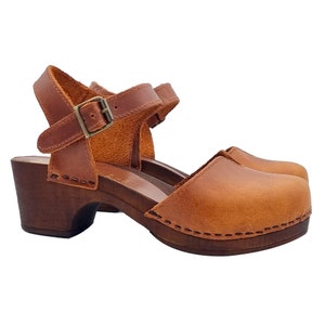 Low Dutch sandals in brown leather with strap - Made in Italy - MY214 CUOIO