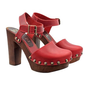 Red Swedish clogs closed with high heel and strap -MY462 ROSSO