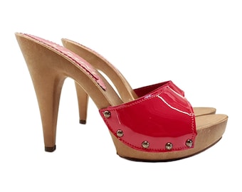 Red clogs with leather upper heel 11 -K213001 Vern Rosso