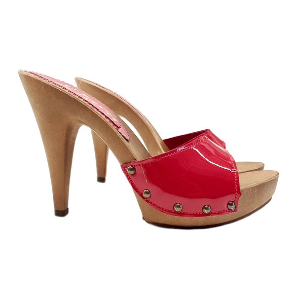 Red clogs with leather upper heel 11 -K213001 Vern Rosso