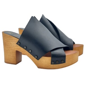 Women&#39;s black clogs with crossed bands and heel 9 - Made in Italy - MY244 NERO