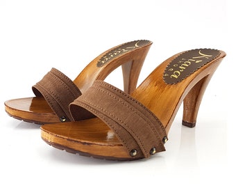 brown clogs heel 9 -K6101 MARRONE