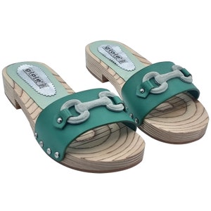 Low green leather women's clogs with accessory Made in Italy GL133 VERDE image 3